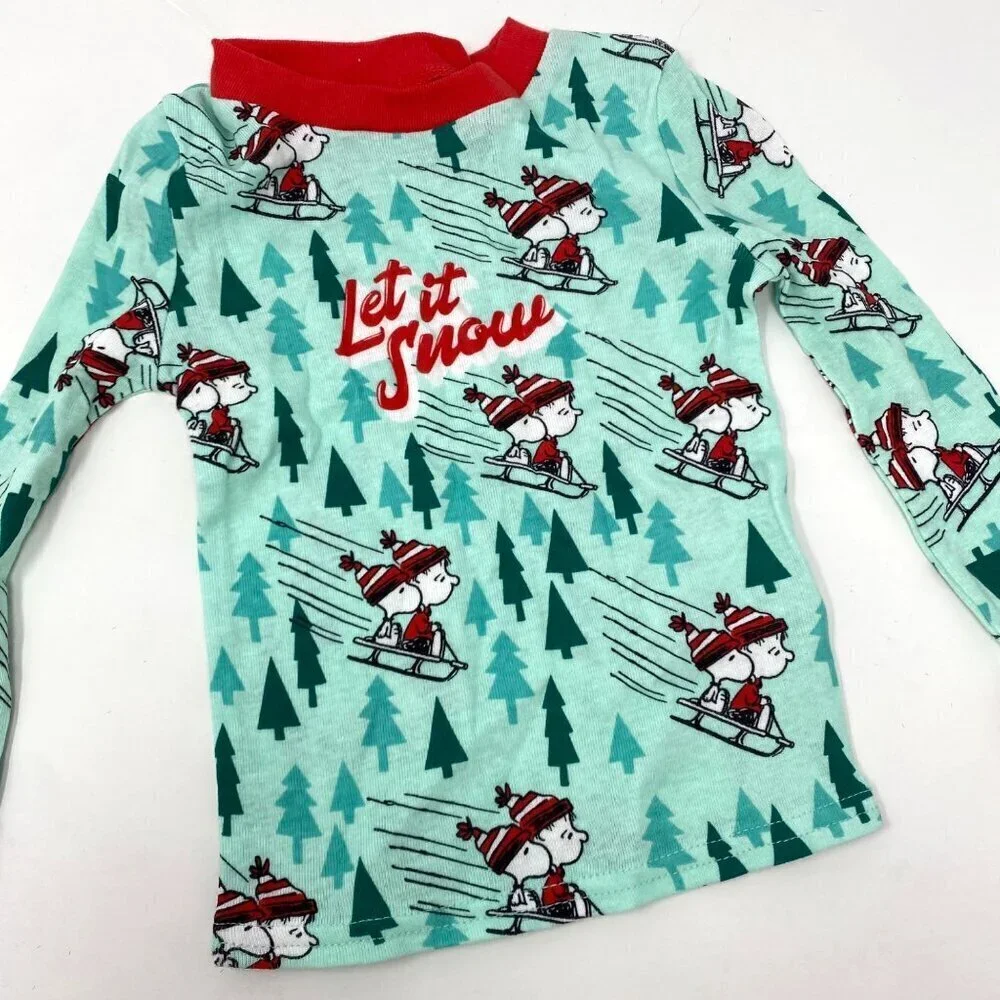 Target Toddler 4pc Snug Fit Snoopy Let It Snow Cotton Pajama Set Blue Red 2T 3T